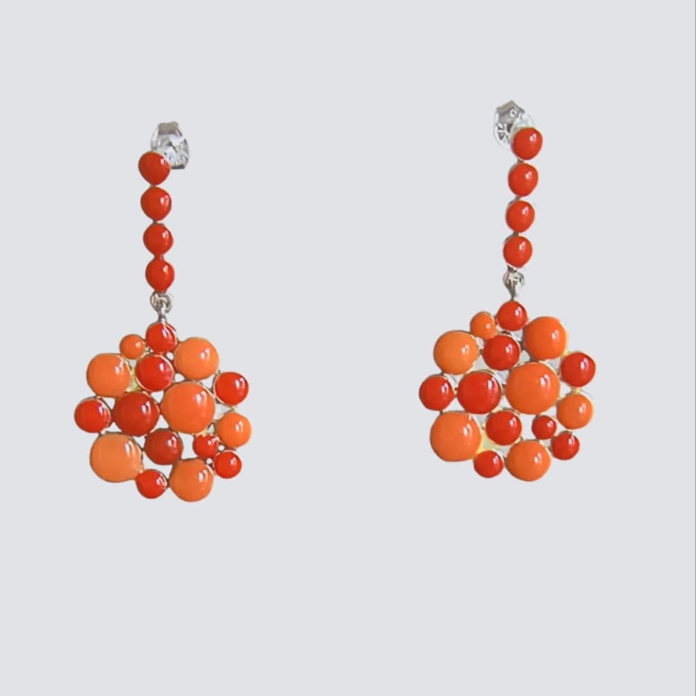 Sterling Silver & Bright Enamel Coral Colored Drop Earrings